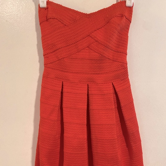 Bright Coral Express Strapless Dress - Picture 1 of 3
